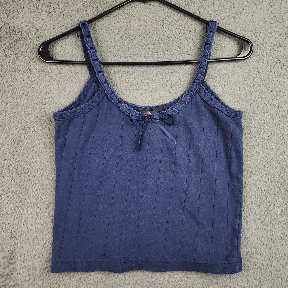 Vintage 90s No Boundaries Ribbed Tank Top Large Cropped Ribbon Spaghetti Strap